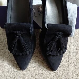 Stuart Weitzman Black Suede Tassel Loafers
